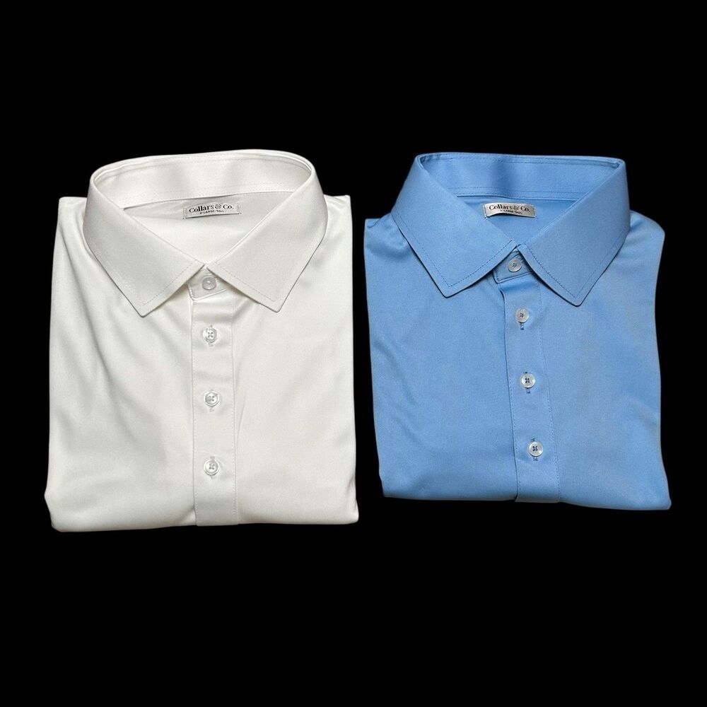 Collars & Co Polo Shirt Mens XL Tall White Blue Office Dress Collar Lot of 2
